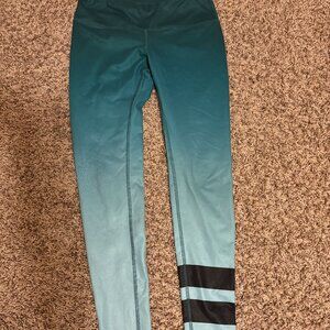 Alo Yoga Ombre Leggings Small Green Black Stripe Full Length Polyester Blend